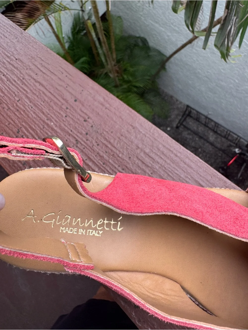 A. Giannetti Coral Dark Coral Suede Cork Wedge Sandals